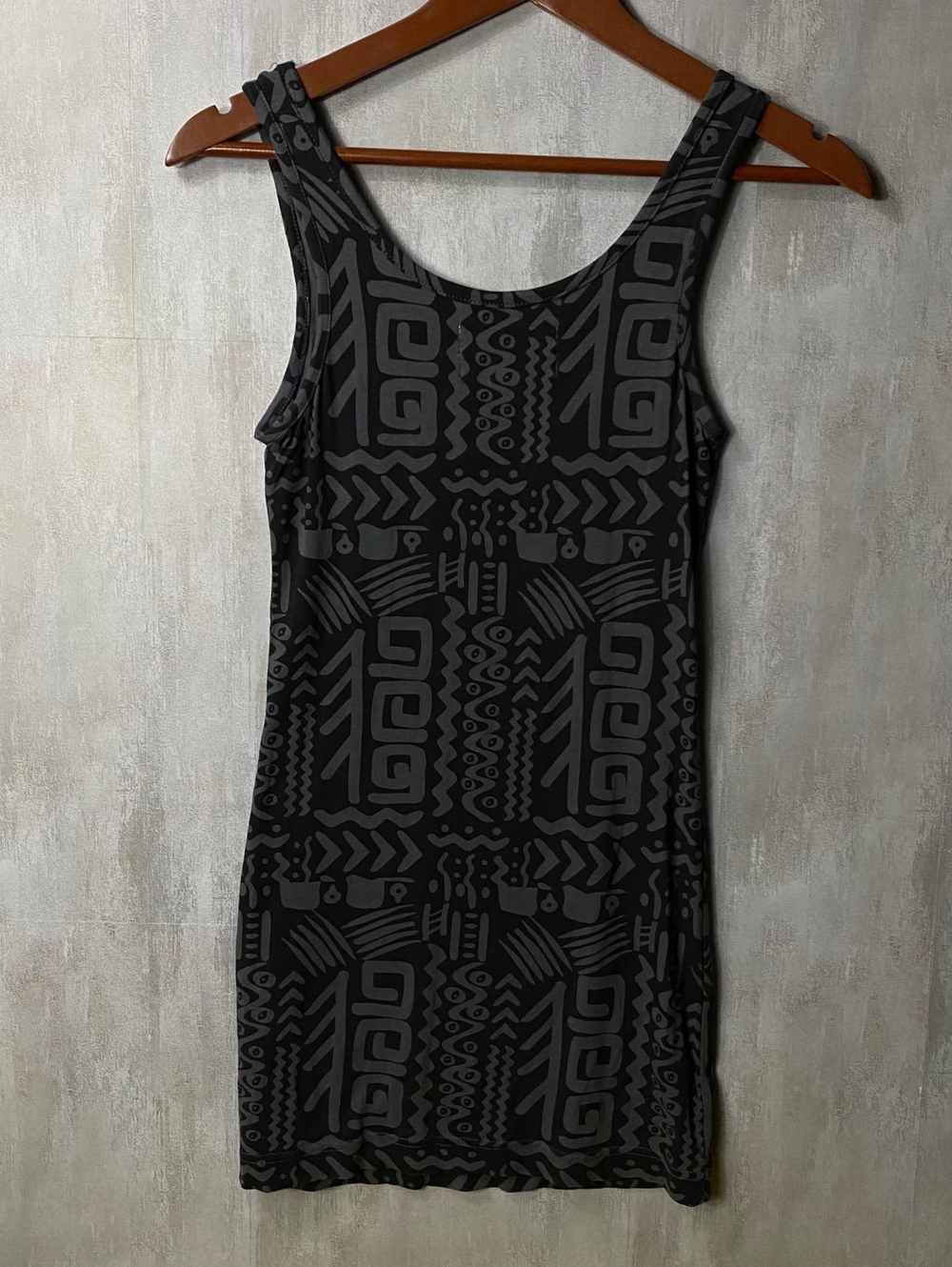Vintage Forever 21 Tribal Print Tank Dress Womens S Charcoal Gray Y2K Bodycon - Picture 8 of 8